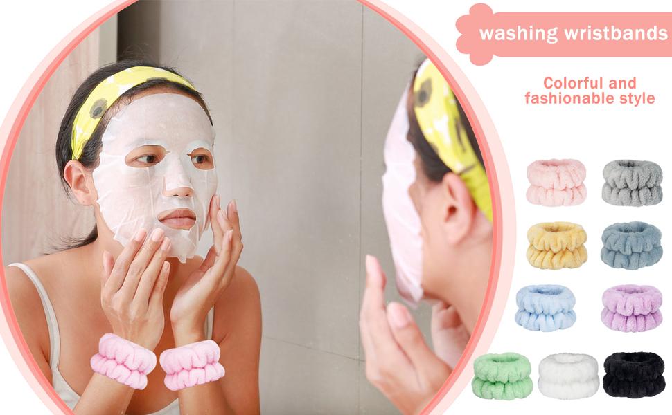 2pcs Wrist Bands for Washing Face, Microfiber Face Washing Wristbands, Arm Wrist Towels, Spa Face Wash Wristbands, Stretchy Absorbent Wash Band for Woman Children
