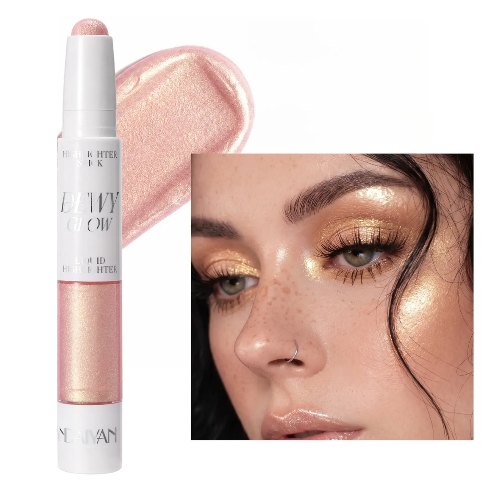 Dual-ended Liquid Highlighter & Contour Stick, Nose Shadow, Side Contour, Face Brightening, Under-eye Contour Liquid Pen, Facial Contouring Makeup, Glowy Highlighter