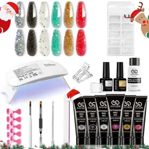 duolingdai 6 Color Christmas Glitter Nail Extension Gel Set, UV Light Included, DIY Salon Grade Tools, Perfect for Beginners, Holiday Nails