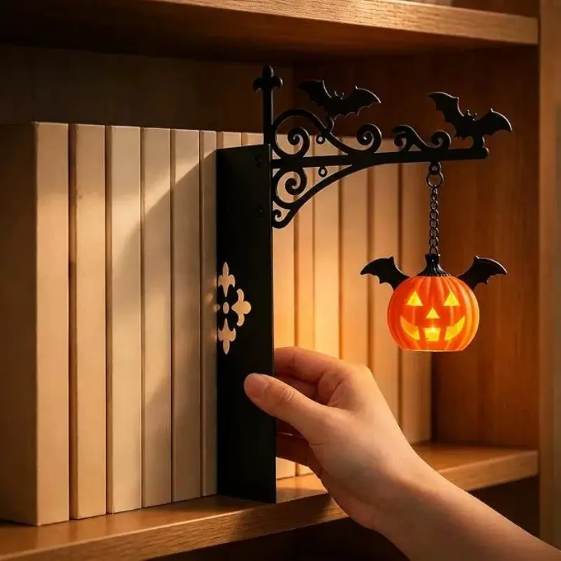 1pc Creative Halloween Bookshelf Pumpkin Lantern, Library Decorative Bookshelf Lantern/Reading Bookshelf Lantern - Iron Hanging Lantern Bookstop Bedroom Reading Atmosphere Ornament - Evil Pumpkin/Ghost Angel Shaped Design