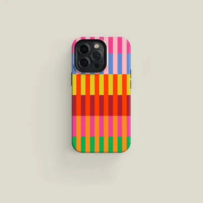 Dopamine Trendy Vertical Rainbow Stripes Glossy Hard PC 2-in-1 Shockproof Phone Case, Colorful Aesthetic Cover for iPhone 11-17 Air/Pro Max, Cute Gift for Girls fashionable protective anti-drop anti-fall fully protection