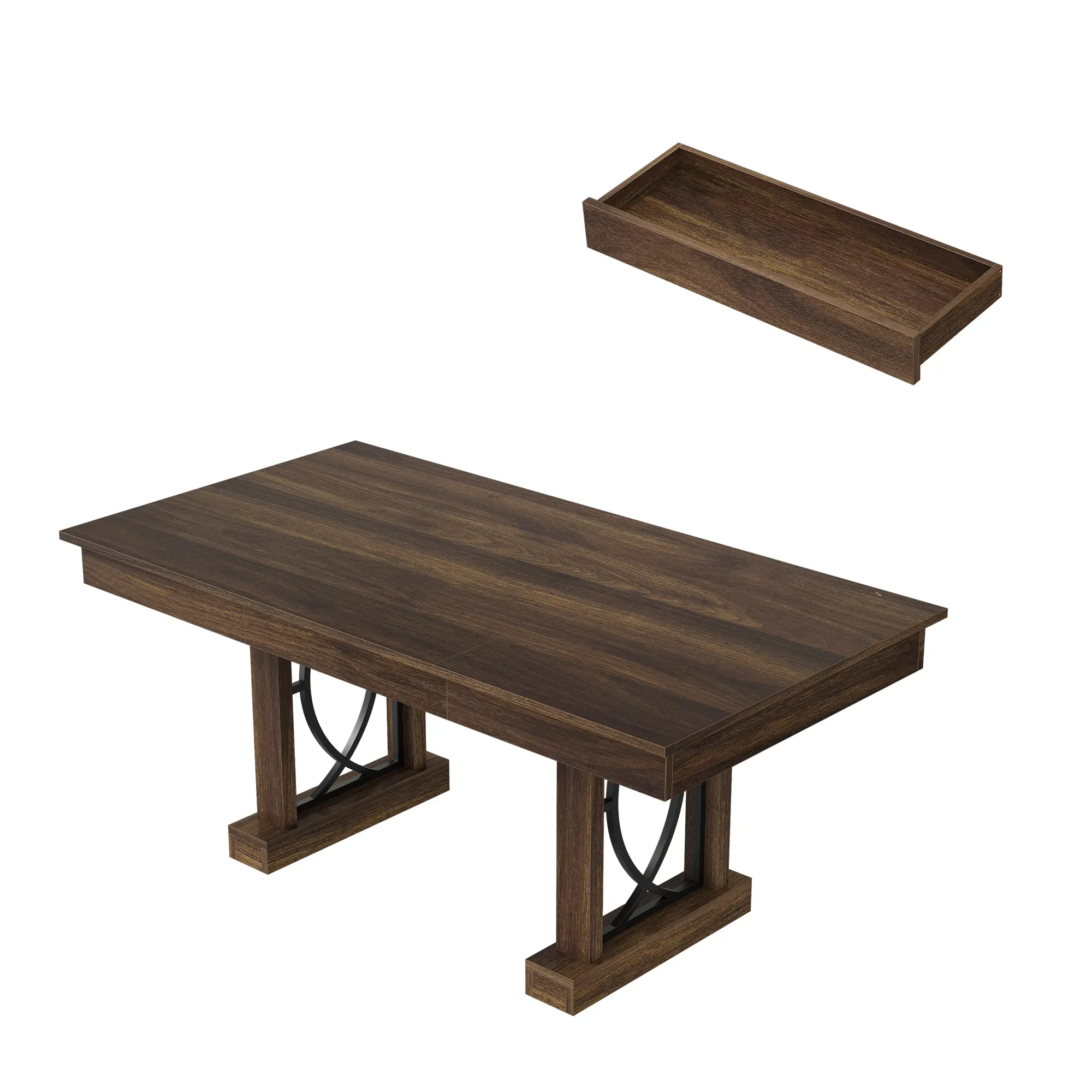 Elegant and Durable Dining Table for Home and Restaurant – Superior Wood Finish, Thick Rectangular Top, Sturdy Double Pedestal Frame – Ideal for Modern Dining Spaces