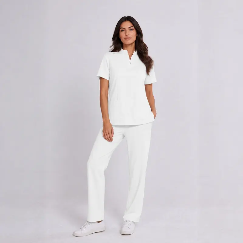 Solid Color Scrubs Sets for Women, Unisex Fit Stand Collar Zipper Top and Straight Leg Pants, Soft Fabric Medical Workwear, Basic, Sporty Sports Clothing Sets, All Season