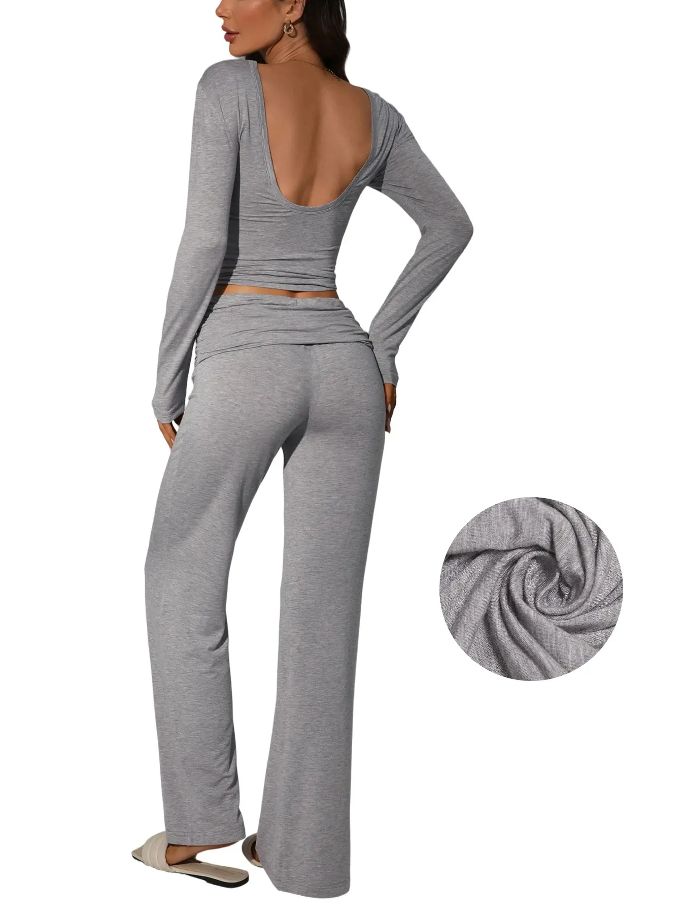 2026 Fall Quiet Luxury Open Back Loungewear Set, Fitted Cut Slim Waist, Breathable Comfort, Neutral Tone Autumn Staples