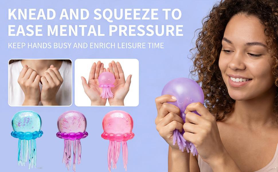 BINOK Jellyfish Squishy, Jellyfish Squeeze Stress Ball, Ice Squeeze Cube-Drop Malt Sugar Balls Sensory for Anxiety Stress Party Favors (Blue) BINOK Jellyfish Squishy, Jellyfish Squeeze Stress Ball, Ice Squeeze Cube-Drop Malt Sugar Balls Sensory for Anxiety Stress Party Favors (Blue)