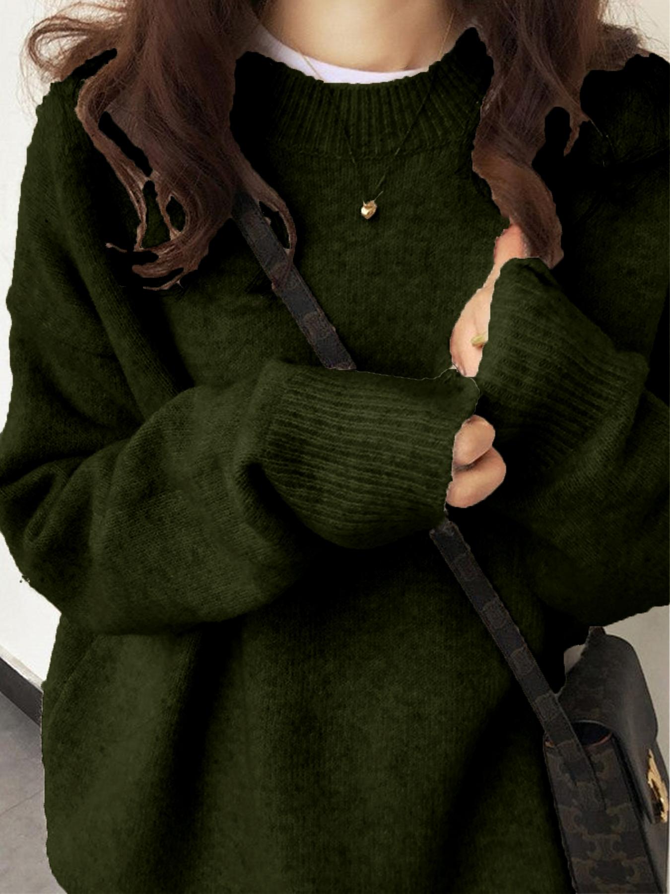 Women'S Solid Drop Shoulder Long Sleeve Sweater Pullover, Casual Fit Fashion Round Neck Jumper For Fall & Winter, Women'S Knitwear For Daily Wear, Chic Clothes1123