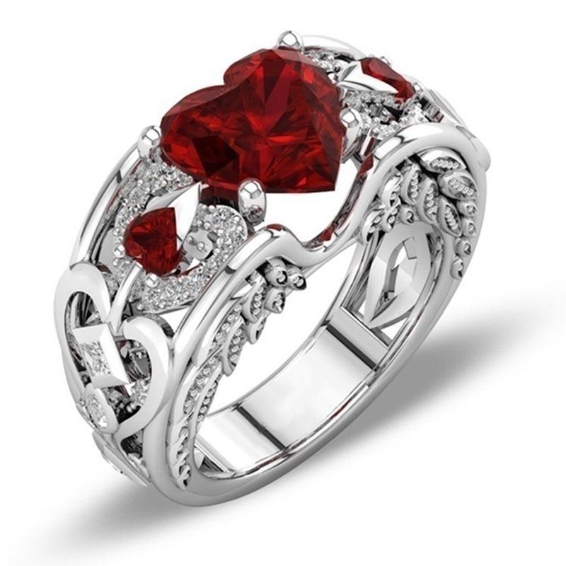 2025 New Accessory Wish New Heart-Shaped Ruby Women's Ring, Stainless Steel Men's Ring, Couple's Handwear