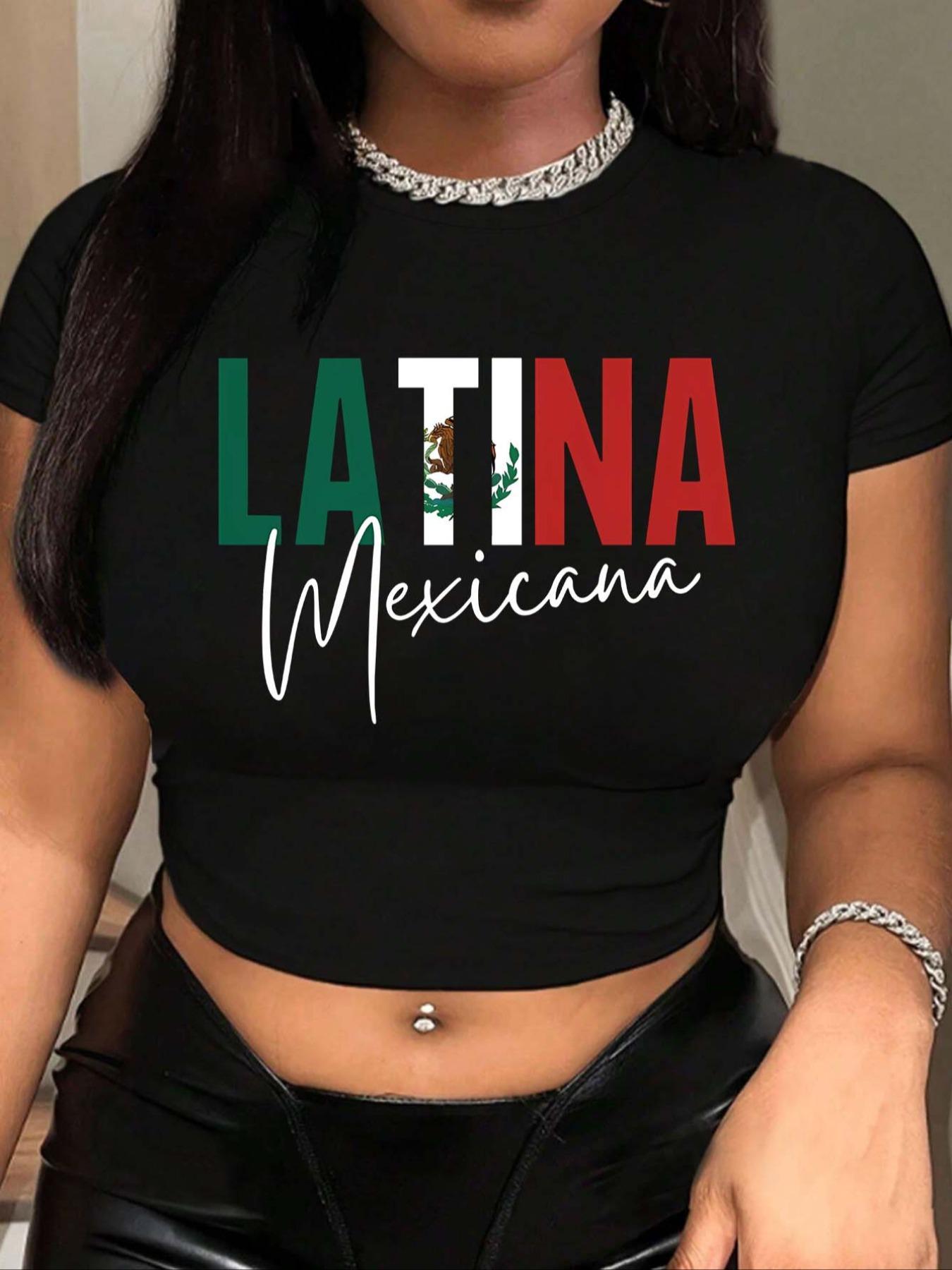 Women's Letter Print Round Neck Crop Tee, Casual Streetwear Short Sleeve Crew Neck T-shirt for Summer, Women's Top for Daily Wear, Graphic Tees Women, Womenswear, Polyester