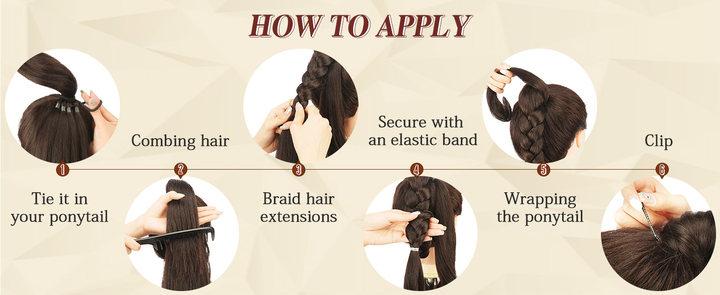 TwiceBeauty 32inch Long Braided Ponytail Extension with Hair Tie Yaki Straight Synthetic Hair Piece for Women Girls Party Daily Use Natural Soft Black