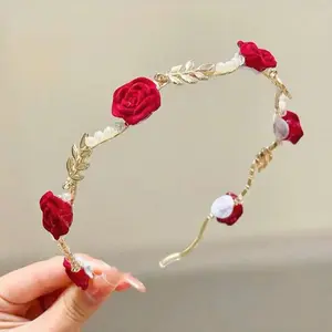 Elegant Rhinestone Rose Hairband with Faux Pearl Decoration, Comfortable Non-Sensitive Headband, Durable and Long-Lasting, Perfect for Daily Use