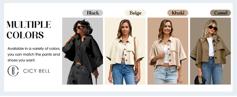 FMEYOA Womens Oversized Cropped Trench Coats Single Breasted 3/4 Cape Sleeve Trendy Casual Jackets Button up Outerwear FMEYOA Womens Oversized Cropped Trench Coats Single Breasted 3/4 Cape Sleeve Trendy Casual Jackets Button up Outerwear