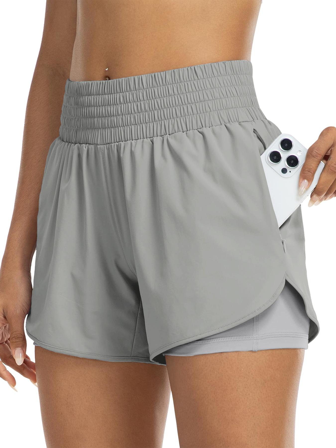 Women's Solid Color High Waist Double-Layer Shorts with Pocket Design, Casual Comfy Breathable Fitted Skinny Shorts for Daily Wear, Ladies' Bottoms for All Seasons