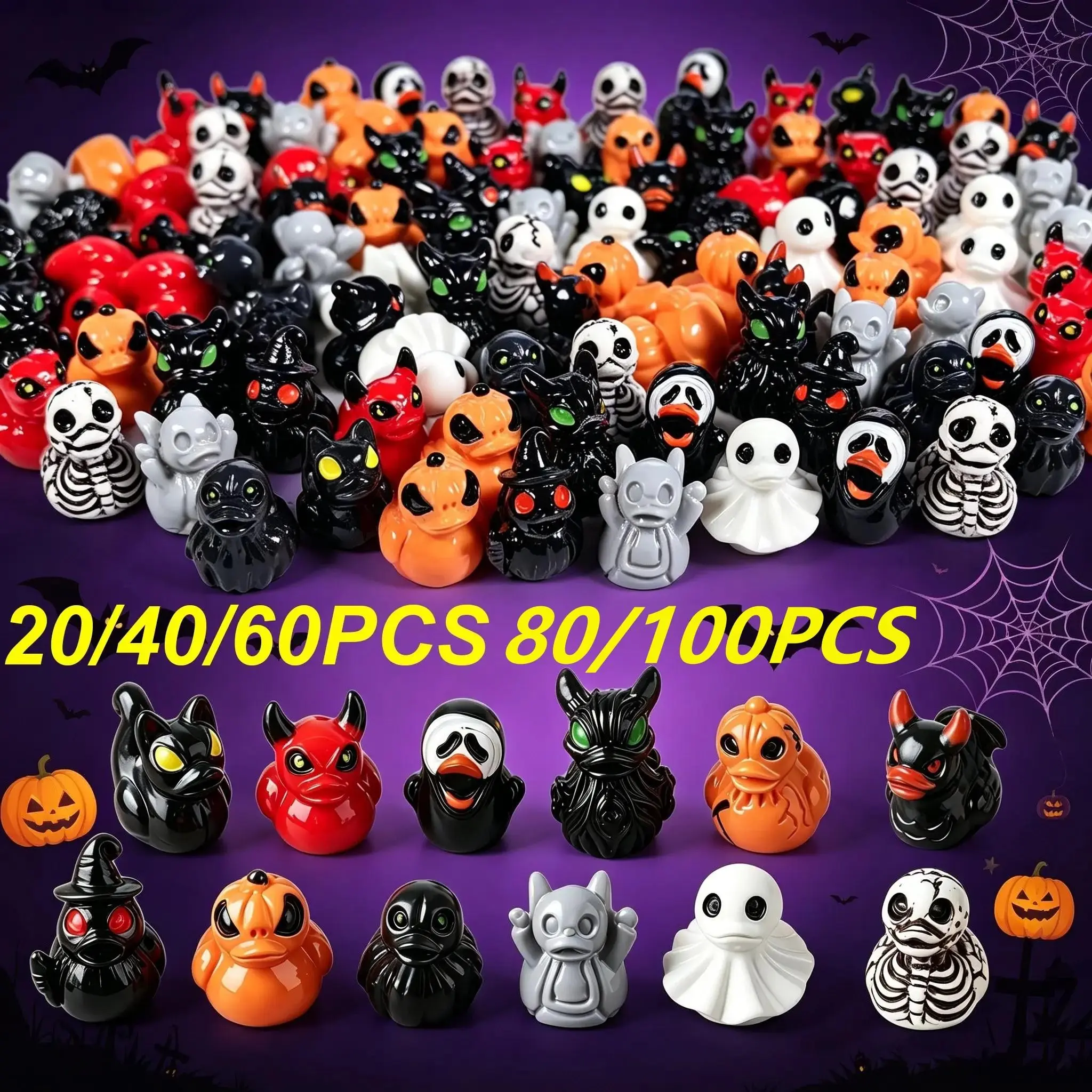 100pcs Mini Devil Ghost Skull Resin Ducks, Cute Duck Design, Cute Spooky Desktop Decor, Mini Garden Ornament, Halloween Christmas Decoration, Party Gift