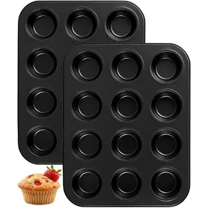 2 Pack Muffin Pan for Baking, Nonstick Cupcake Pan Set, Standard 12-Cups Muffin Tin for Baking Cupcakes, Carbon Steel Baking Supplies
