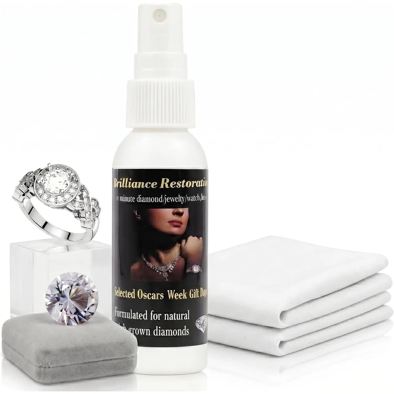 Brilliance Restoration Professional   Cleaner  + Microsuede Polishing Cloth | 1-Minute  Shine | For Engagement Rings, Earrings, Necklaces, CZ,  & Steel Watches | 2oz