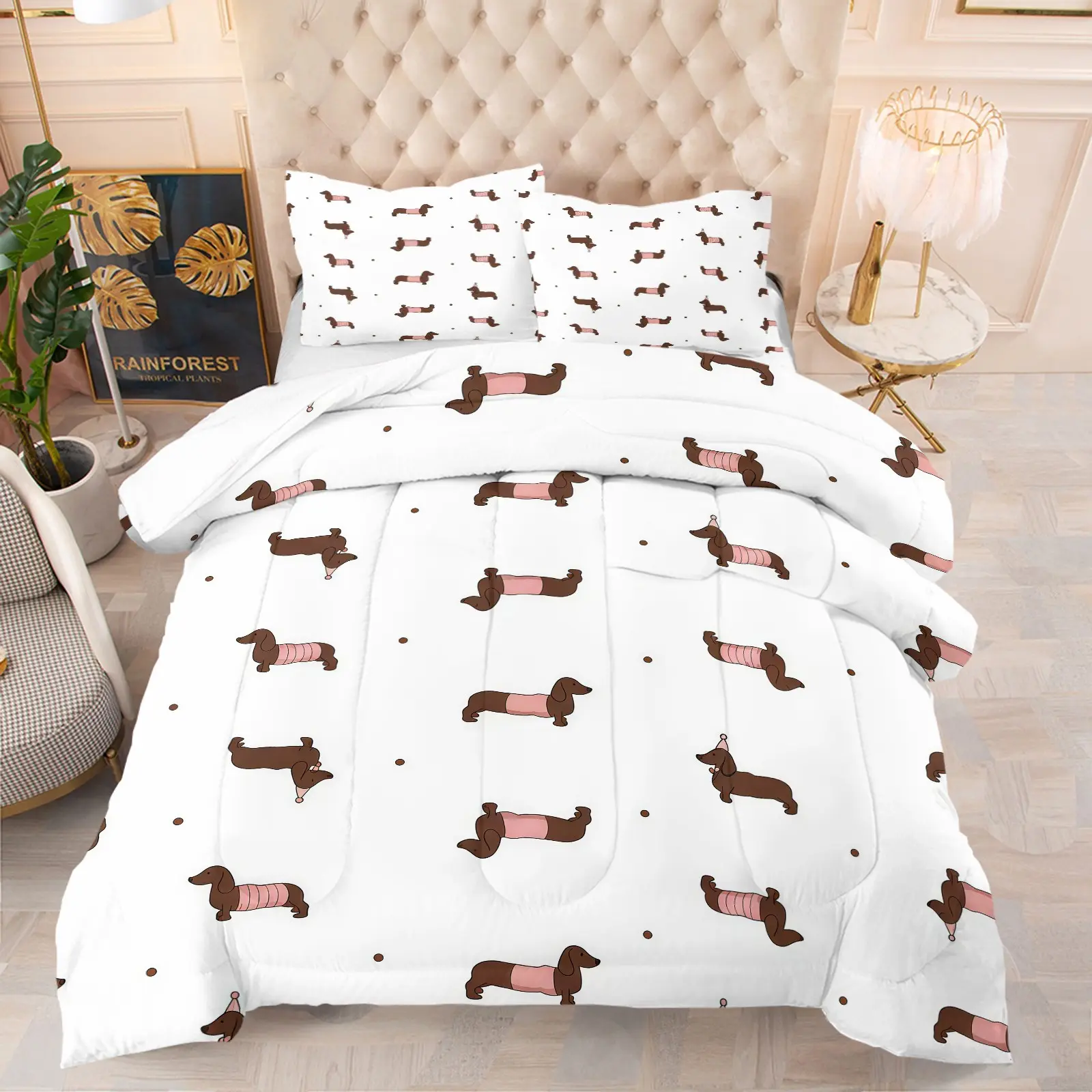 Sausage Dog Pattern Comforter Set, Soft And Comfortable Bedding Set, Including 1 Comforter And 1 Or 2 Pillowcases Without Pillowcases, Suitable For Decorating Bedrooms, Dormitories, And Guest Rooms For Teenagers And Adults