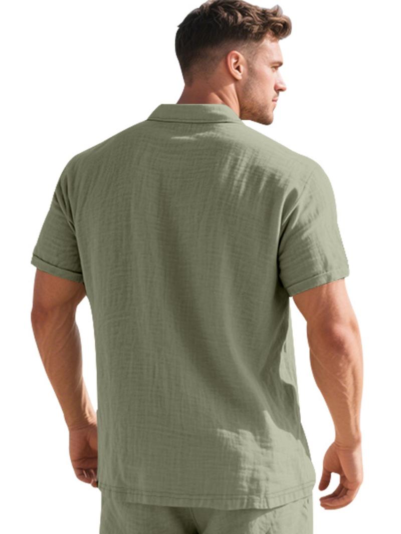 Men's Linen Polo Shirt, Casual Short Sleeve Collar Top for Summer, Fashion Men's Clothes for Daily Wear, Gamis