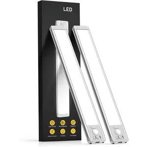 10inch Under Cabinet Lighting, 2 Pack Rechargeable Motion Sensor Light Indoor, 5 Levels Dimmable Magnetic Closet Lights, Wireless Under Counter Lights  Kitchen, Stairs