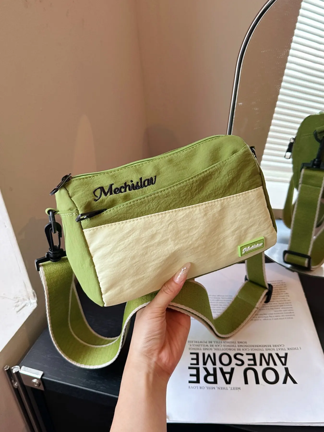 Fresh Colorblock Casual Crossbody Bag, Vibrant Patchwork Design, Lightweight Durable Nylon, Adjustable Strap, Perfect for Daily Use