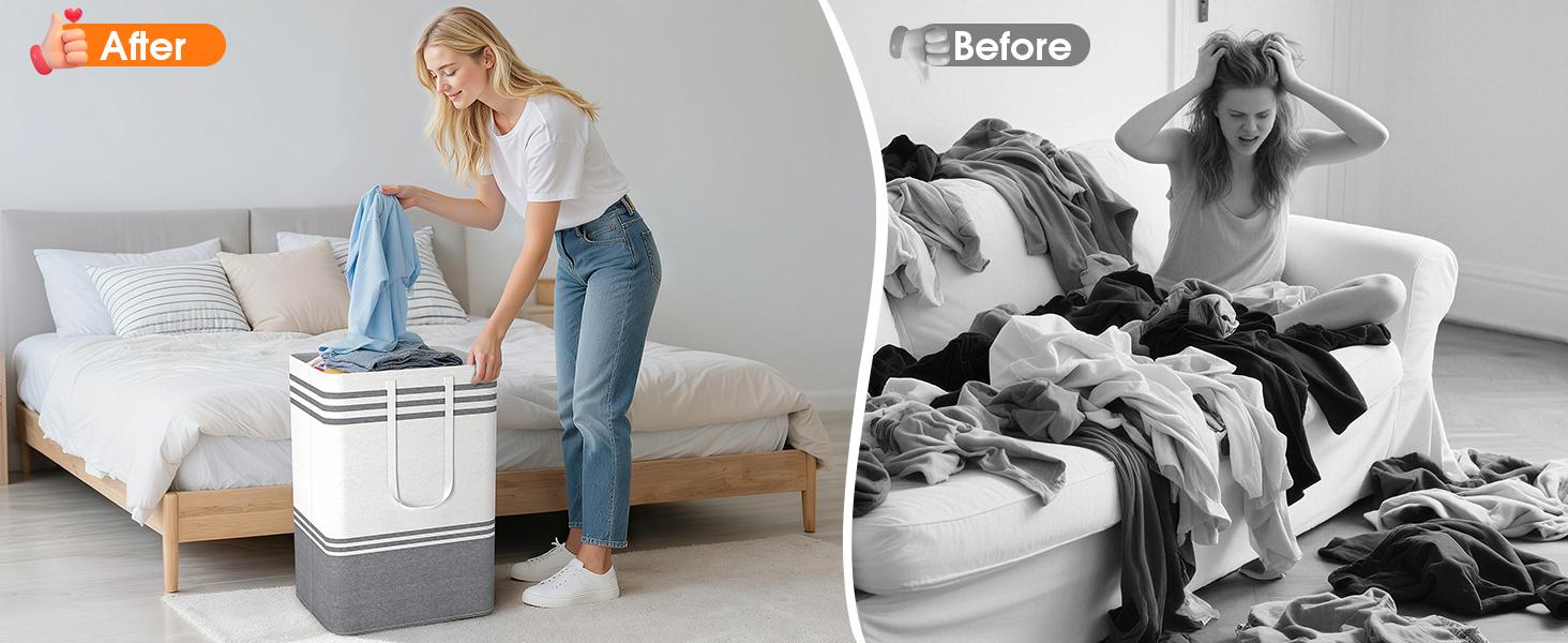 2 Pack Large Laundry Baskets, Laundry Hampers, Freestanding Waterproof Collapsible Clothes Bag with Extended & Reinforced Handles - Clothes Basket for Dorm, Bathroom, Home (Light Grey/75L)