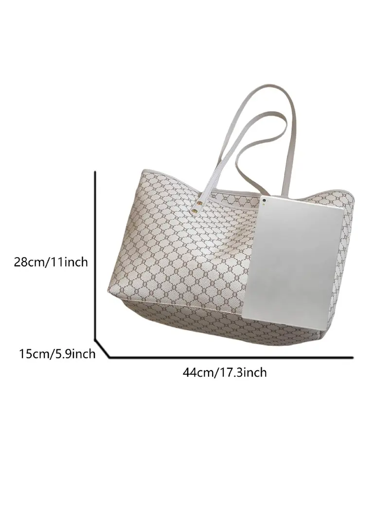 Fashion All Over Presbyopia Pattern Zippered Tote Bag, Casual Versatile PU Leather Zipper Shoulder Bag for Women, Trendy Casual Commuting Bag for Daily Used, Casual Everyday Bag, Fashionable Patterned Bag, Fashionable Versatile Purse, Stylish Tote Bags
