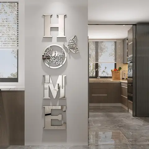 Signs Wall Decor Letter Signs Length Mirror Wall Stickers Decorations for Living Room Bedroom  The  Modern Decorations Bird Wall Art LargeSilver ,49.2 X 15.7 Inch