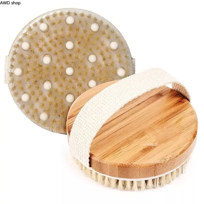 Dry Brushing Body Brush with Natural Boar Bristles & Solid Wood Handle, Lymphatic Drainage Exfoliating Brush with Canvas Strap for Cellulite & Glowing Skin
