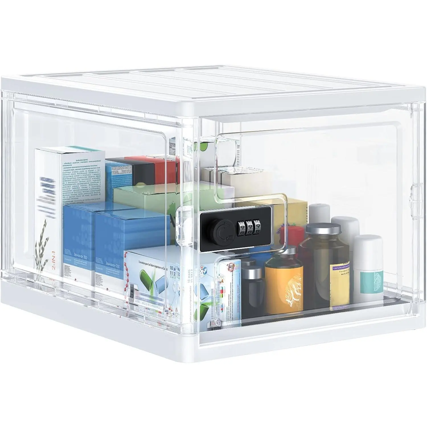 Medicine Lock Box with Combination Lock 13 L Large Locking Medication Box Lockable Storage Box for Personal Items Phones Food & Snacks Stackable Fridge Lock Box for Home Office and School