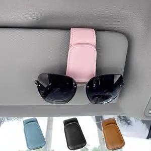 Sunglasses Holder for Car Visor, Leather Magnetic Sunglass Holder for Car with Clip, Pink