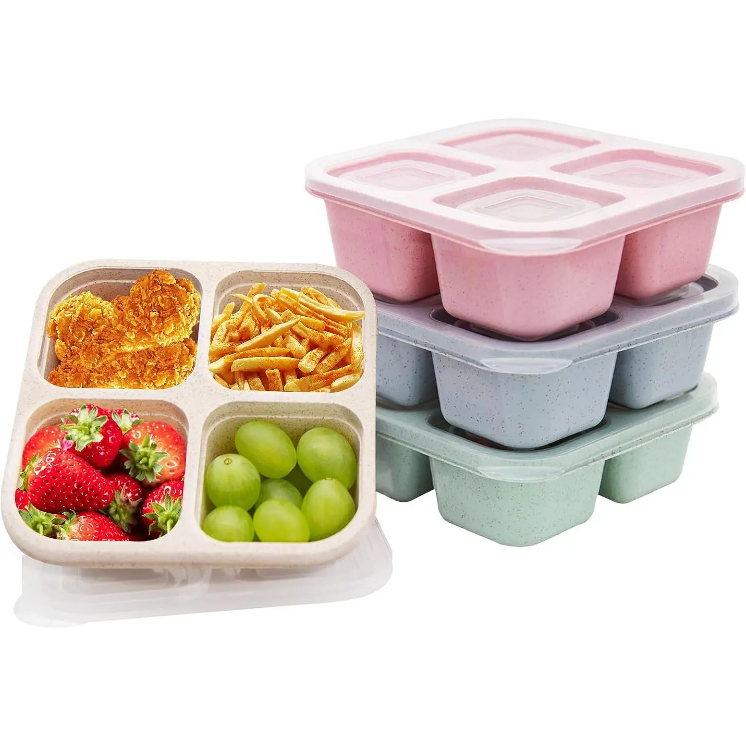 4 Pack 4-Compartment Divided Snack Box FOR /Toddle/Adults | Meal-Prep Containers with , Microwave & Dishwasher Safe, Stackable   Storage Containers for Travel, School, Work