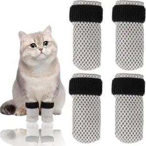 4 Pairs Pet Cat Dog Boots, Adjustable Mesh Paw Protectors, Anti-Slip Breathable, Ideal for Bathing, Nail Trimming, Injection