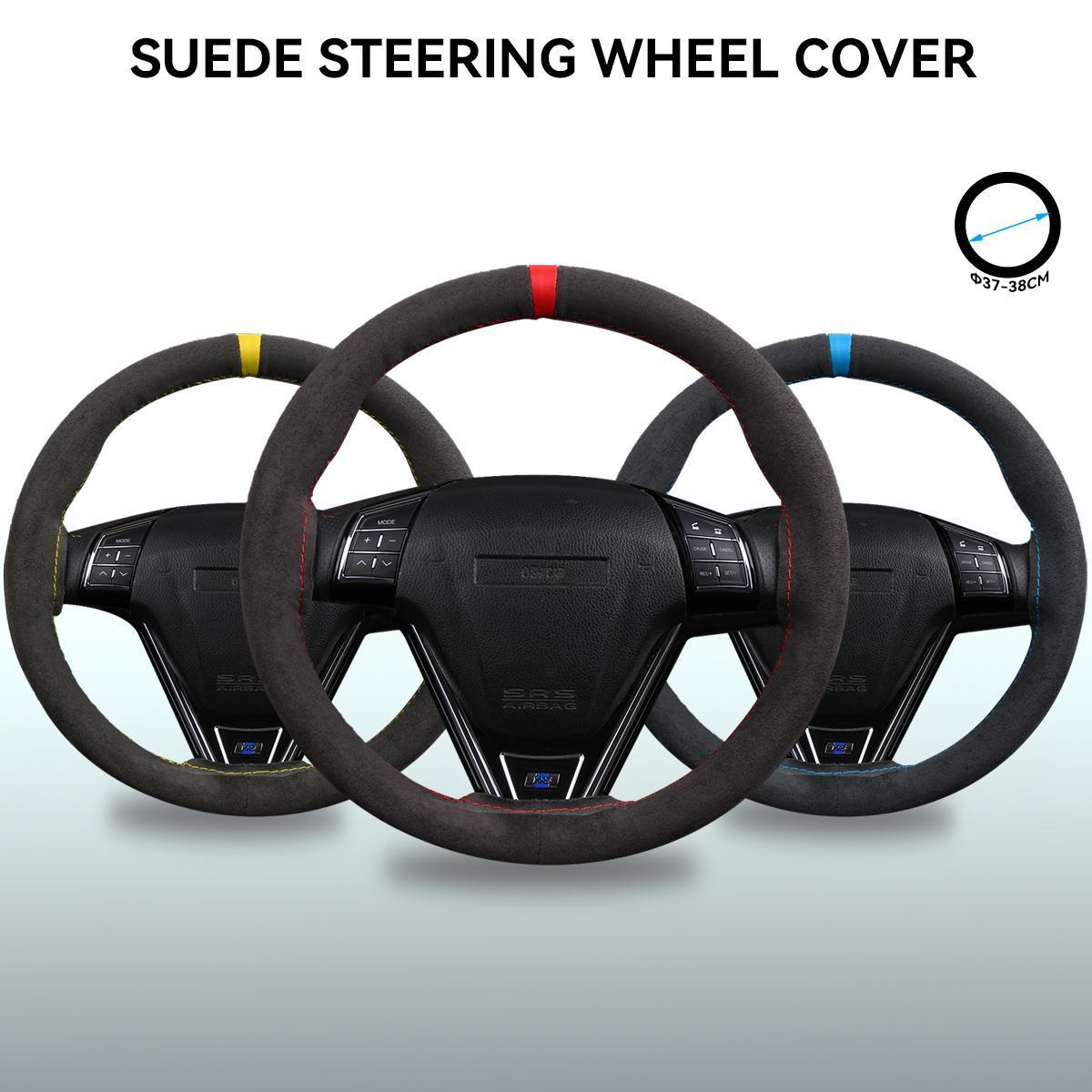 Universal Suede Car Steering Wheel Cover DIY Hand Sewing Soft Leather Braiding Cover For Auto Steering Wheel