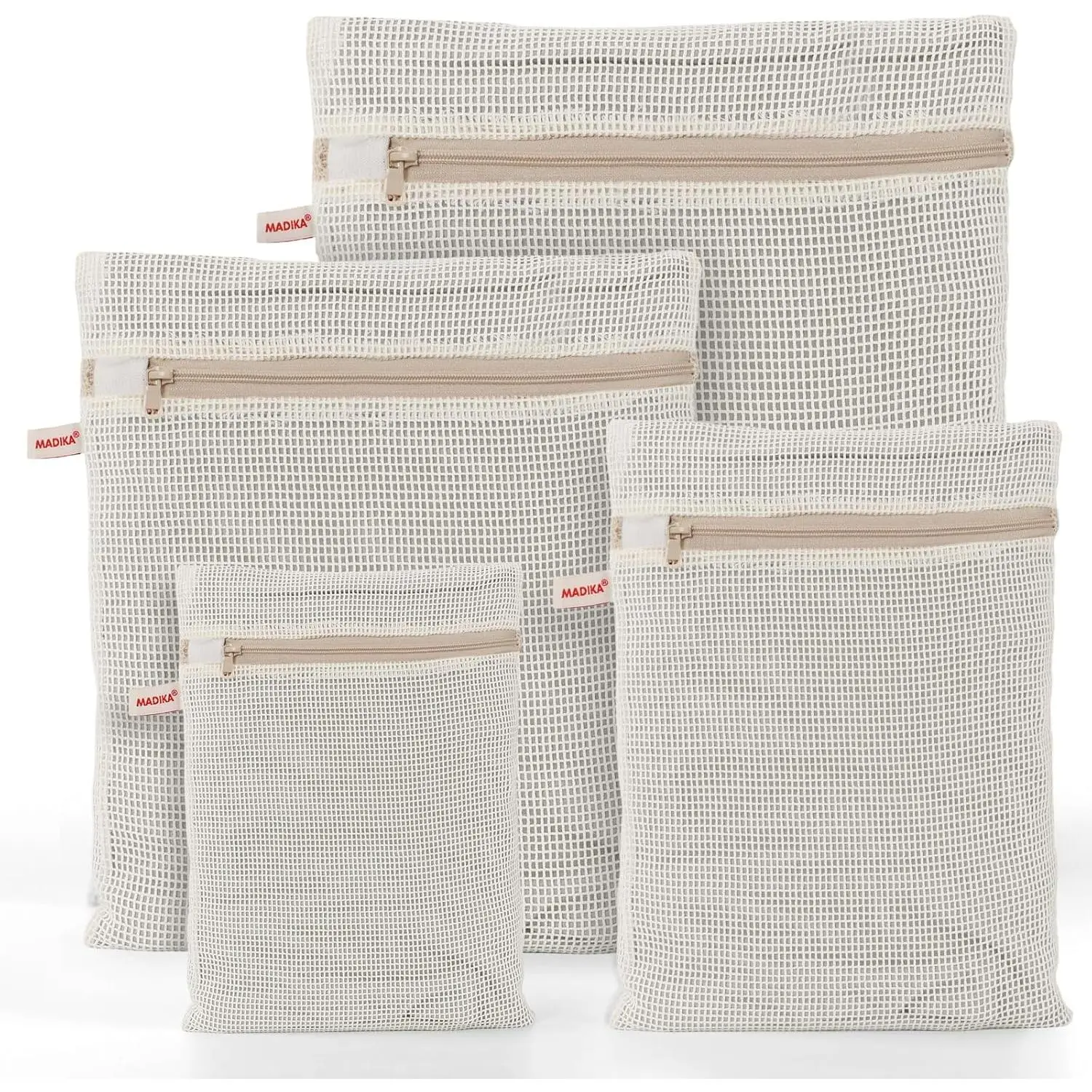 100% Cotton Mesh Laundry Bags, Organic Cotton Laundry bags, No Dye, Set of 4, Natural