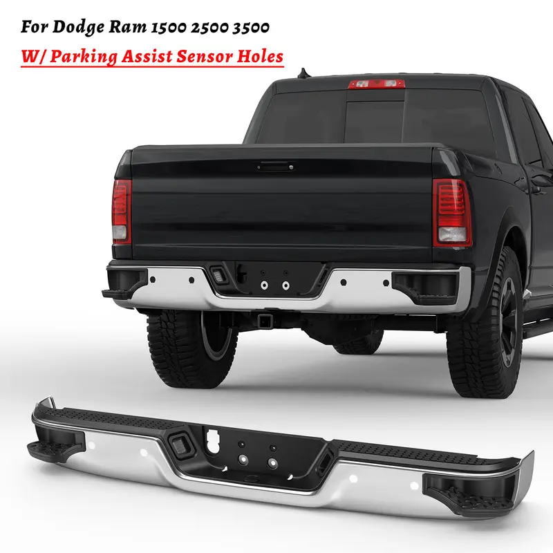 Black Rear Bumper w/Corner Step For 2009-2018 Dodge Ram 1500 w/o Sensor