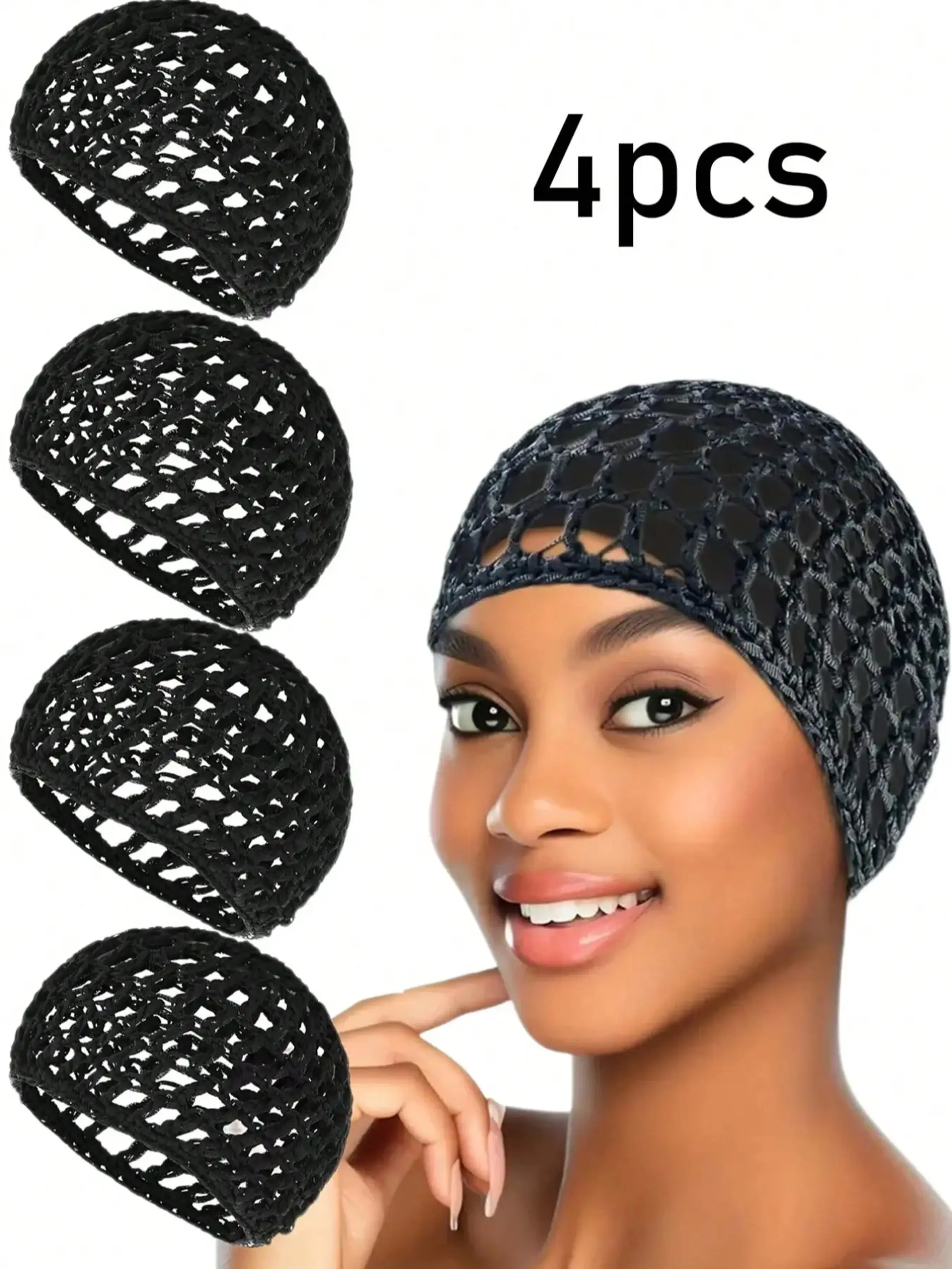 Women's Hair Net Set, 4-Piece Sleeping Cap, Wig & Bun Protector, Mesh Wrap Snood Airflow for Ballet, Cooking, Daily Use, shower，Versatility