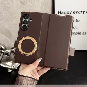 High-End Flip Phone Case for Samsung Galaxy Z Fold7/6/5/4/3, Includes Tempered Glass, 360° Rotating Stand, Credit Card Slot, Luxury Anti-Slip Shockproof