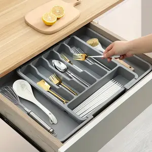 Drawer storage box/household spoon, chopstick, fork expandable kitchen utensil tray, adjustable plastic storage box, suitable for spoons and forks