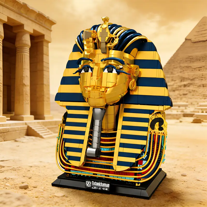 Plastic Egyptian Gold Mask Head Sculpture, High-Difficulty Assembly Building Block Model Toy