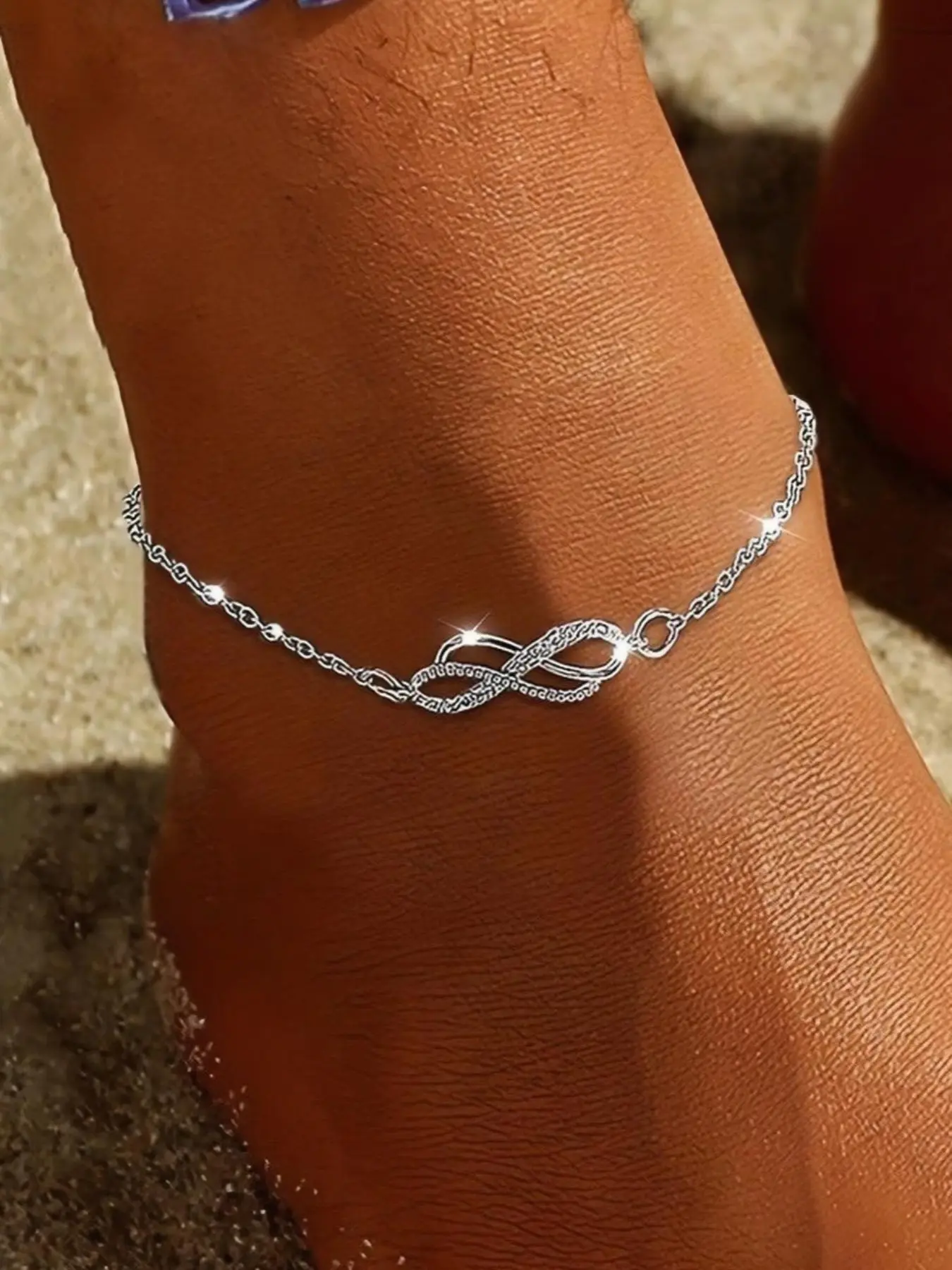 Fashionable minimalist style infinite symbol graduation season ankle chain light luxury full diamond double 8-shaped ankle chain bright color Anklets Foot Jewelry