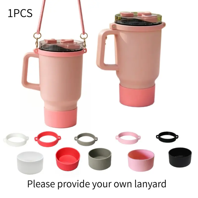 Silicone Bottle Boot and Carry Ring Set Sleek Minimalist Protective Tumbler Bottom Sleeve and Double Loop Strap Ring Anti-Slip Scratch Protection for Stanley Hydro Flask Gym Outdoor Travel Accessories