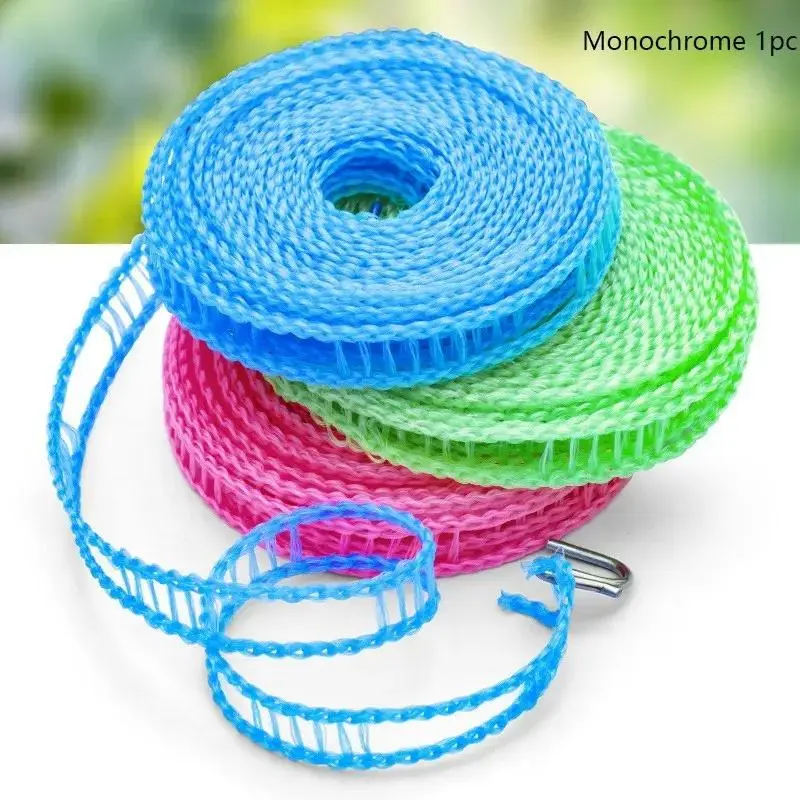 3-Pack Windproof Nylon Clothesline - Adjustable 5m/16.4ft Drying Rope (Pink, Blue, Green) - Portable Laundry Accessory for House, Laundry Room, Outdoors, Fishing, Room Accessories