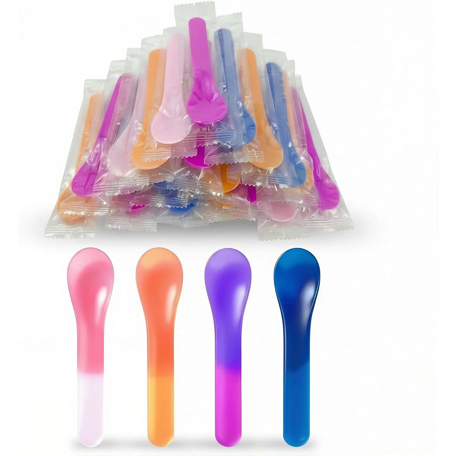 28 Pack Color Changing Ice Cream Spoons, 5.15 Inch Break-Resistant Plastic Spoons, Individually Wrapped - Captivating Temperature  Utensils for Meal Prep Containers & Outdoor Dining -