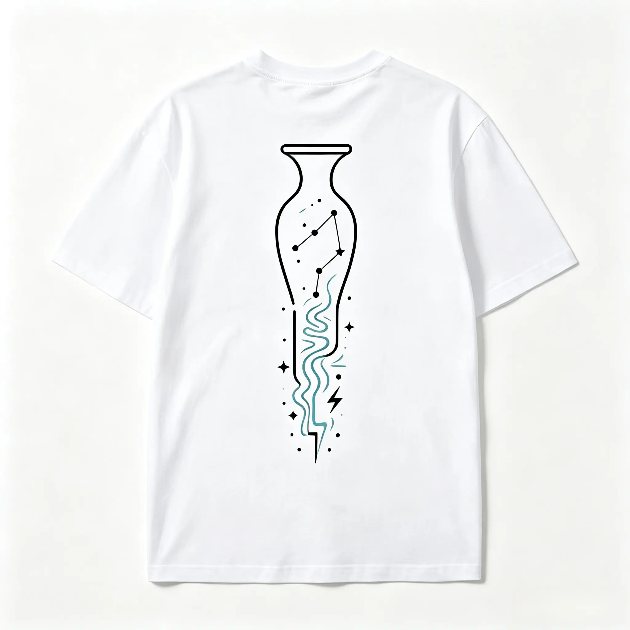 Men's Oversized Aquarius Zodiac Constellation Graphic Short-Sleeve T-Shirt - Casual Comfort Cotton Menswear Tops, Minimalist Valentine Gift For Lovers, Shortsleeve