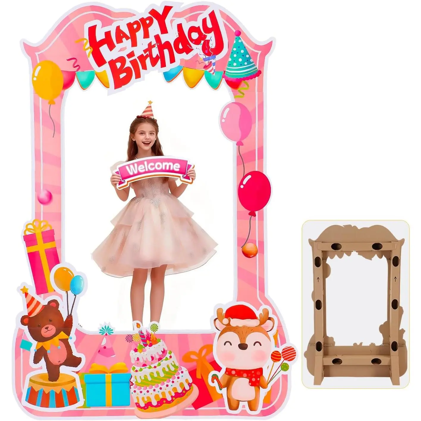 6 Ft x 4 Ft Happy Birthday Photo Booth Box Photo Cutout Stand in Life-Size Cardboard Frame Prop for Birthday Party Supplies
