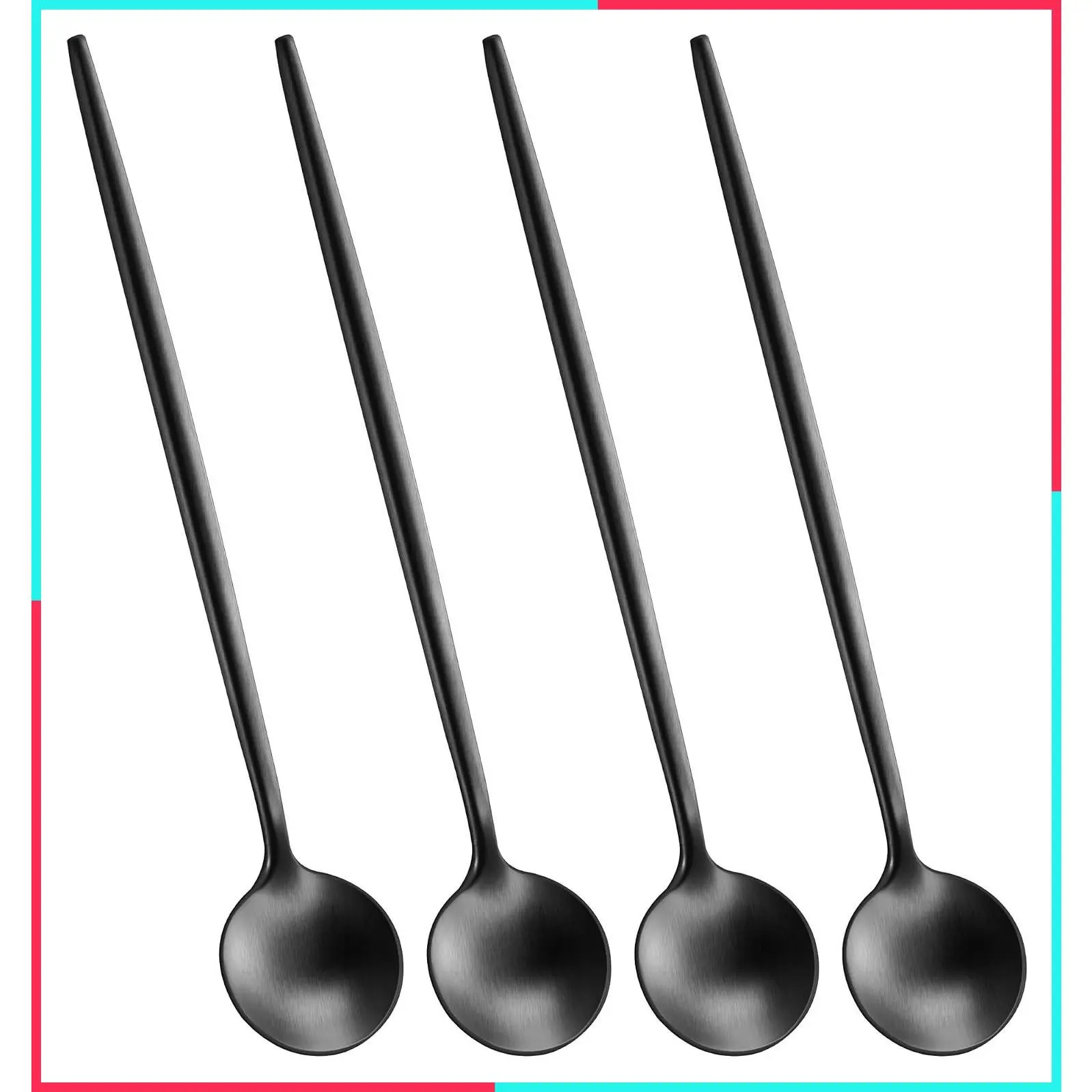 4 PCS 6.7 Inches Satin Black Stainless Steel 18/10 Coffee Spoons, Iced Tea Spoon, Espresso Stirring Spoons, Matte Black SS304 Teaspoons, Dessert Spoon, Long Coffee Spoons Accessories