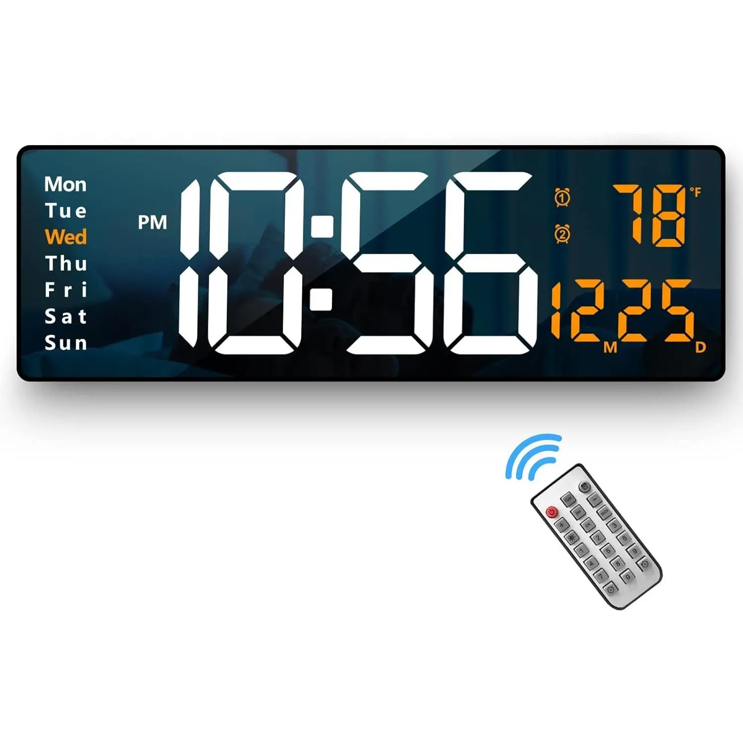 16.2" Large Display LED Digital Wall Clock with Remote Control, Auto Brightness Dimmer, Date Week Temperature for Living Room Decor - OrangeGift