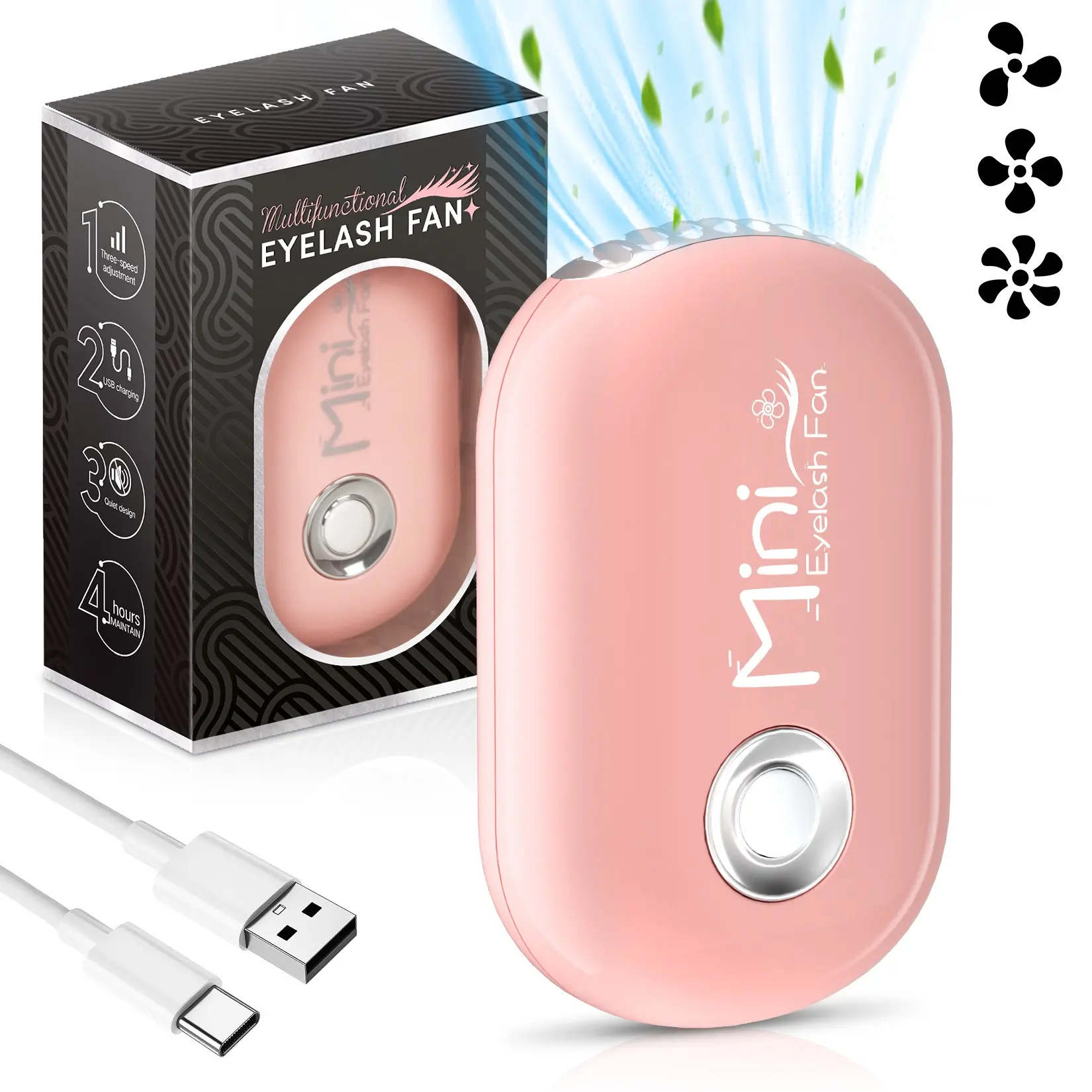 Eyelash Fan, Rechargeable Mini Lash Fan, Cordless Rechargeable Fan, Lightweight Fan, Portable Personal Fan, Travel Fan, Handheld Fan Dryer Air Conditioning Blower for Eyelash Extensions & Nail Dryer, Small Fan, Battery Operated Fan, Charging Fan