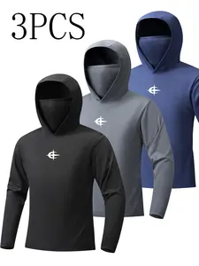 Men's Ice Silk Hooded Long Sleeve Jacket, 3-Pack, Breathable Quick-Dry, Cool Comfort, Ideal for Fishing, Cycling, Hiking