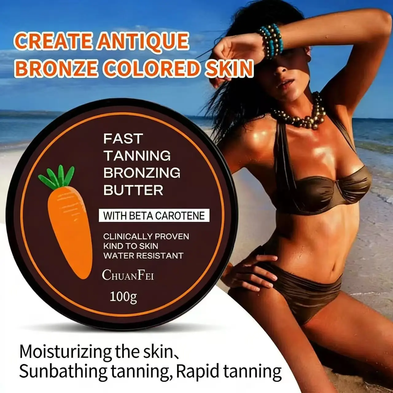 Quick Tan Fake Tanning Solution Tanning Gels Bronzer Gel, Self Tanning Gel, Tanning Products, Butter, Carotene & Coconut Oil, Summer Vacation Body Sunscreen Care, Waterproof Moisturizing Cream, Glowing Skin, Bronzing Gel