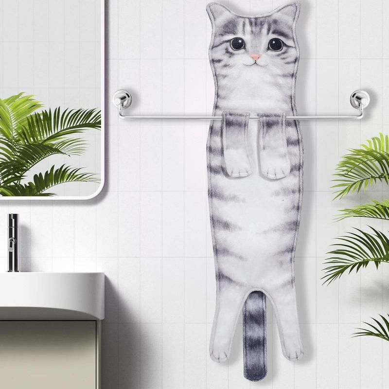 Funny Cat Hand Towels Kitchen Bathroom Hand Towel Quick Dry Soft Absorbent Microfiber Cat Shape Wipe Hands Towel For Cat Lovers